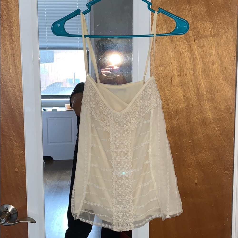 Cute Beige Embroidered Tank Top